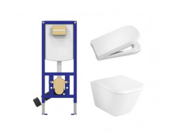 Комплект за WC, Duplo Neo 4 в 1, The Gap Square Rimless + бутон по избор, A890030020 + A34647L000 + A80147200B